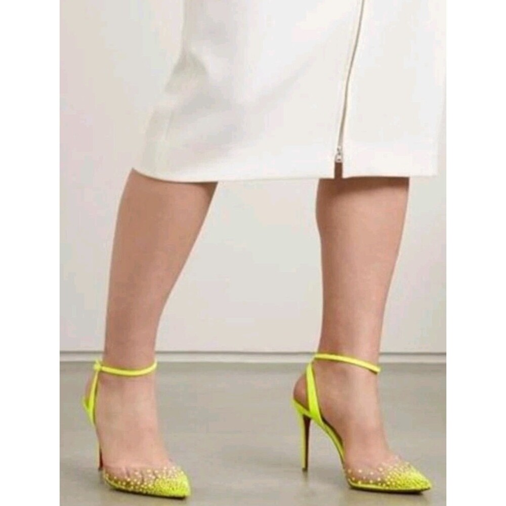 Christian Louboutin Spikaqueen 100 Yellow PVC Ankle Strap Sandal Heel Pump 39 - Picture 2 of 8